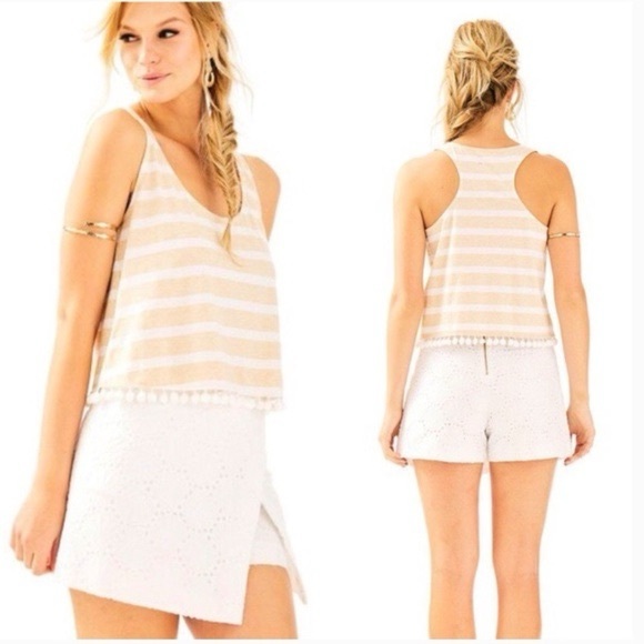 Lilly Pulitzer Tops - Lilly Pulitzer Tank with Pom Pom Trim Heathered Sand Bar Sandy Size XXS